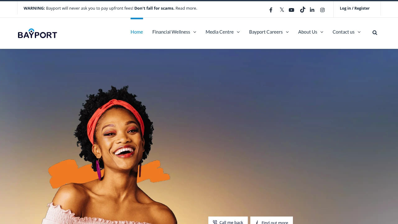 Screenshot of Bayport Financial Services website