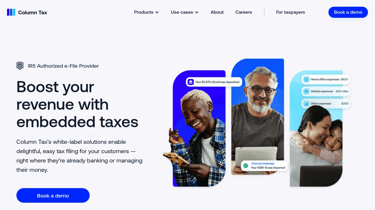 Screenshot of Column Tax website